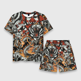Мужской костюм с шортами 3D с принтом Самурай дракон и тигр в Петрозаводске,  |  | 