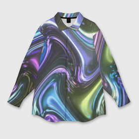 Мужская рубашка oversize 3D с принтом Расплавленный разноцветный металл в Петрозаводске,  |  | Тематика изображения на принте: 