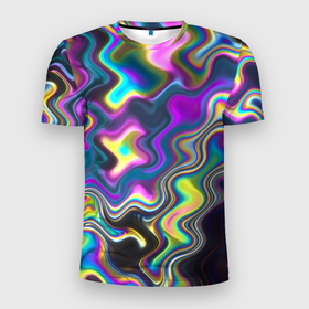 Мужская футболка 3D Slim с принтом Волнистые абстрактные волны в Екатеринбурге, 100% полиэстер с улучшенными характеристиками | приталенный силуэт, круглая горловина, широкие плечи, сужается к линии бедра | Тематика изображения на принте: 
