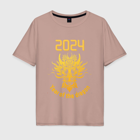 Мужская футболка хлопок Oversize с принтом Год дракона 2024 китайский новый год в Екатеринбурге, 100% хлопок | свободный крой, круглый ворот, “спинка” длиннее передней части | 