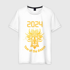 Мужская футболка хлопок с принтом Год дракона 2024 китайский новый год в Санкт-Петербурге, 100% хлопок | прямой крой, круглый вырез горловины, длина до линии бедер, слегка спущенное плечо. | 