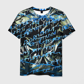 Мужская футболка 3D с принтом Инопланетный текст синий в Екатеринбурге, 100% полиэфир | прямой крой, круглый вырез горловины, длина до линии бедер | Тематика изображения на принте: 