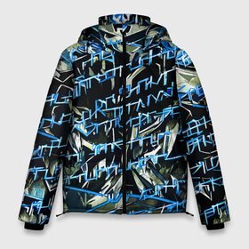 Мужская зимняя куртка 3D с принтом Инопланетный текст синий в Екатеринбурге, верх — 100% полиэстер; подкладка — 100% полиэстер; утеплитель — 100% полиэстер | длина ниже бедра, свободный силуэт Оверсайз. Есть воротник-стойка, отстегивающийся капюшон и ветрозащитная планка. 

Боковые карманы с листочкой на кнопках и внутренний карман на молнии. | Тематика изображения на принте: 