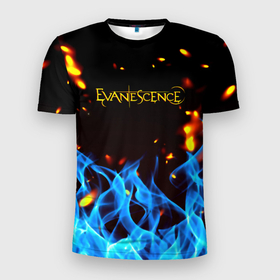 Мужская футболка 3D Slim с принтом Evanescence огонь рок группа в Курске, 100% полиэстер с улучшенными характеристиками | приталенный силуэт, круглая горловина, широкие плечи, сужается к линии бедра | 