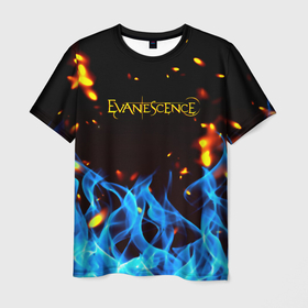 Мужская футболка 3D с принтом Evanescence огонь рок группа в Белгороде, 100% полиэфир | прямой крой, круглый вырез горловины, длина до линии бедер | 