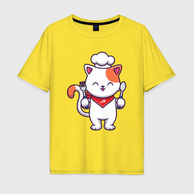 Мужская футболка хлопок Oversize с принтом Кот поварёнок , 100% хлопок | свободный крой, круглый ворот, “спинка” длиннее передней части | 