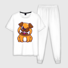 Мужская пижама хлопок с принтом Бульдог с косточкой в Тюмени, 100% хлопок | брюки и футболка прямого кроя, без карманов, на брюках мягкая резинка на поясе и по низу штанин
 | 