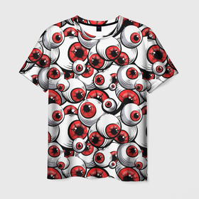 Мужская футболка 3D с принтом Красные глазные яблоки в Санкт-Петербурге, 100% полиэфир | прямой крой, круглый вырез горловины, длина до линии бедер | 