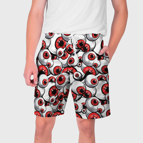 Мужские шорты 3D с принтом Красные глазные яблоки в Петрозаводске,  полиэстер 100% | прямой крой, два кармана без застежек по бокам. Мягкая трикотажная резинка на поясе, внутри которой широкие завязки. Длина чуть выше колен | 