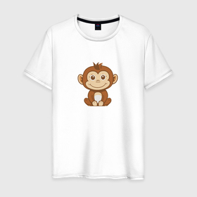 Мужская футболка хлопок с принтом Маленькая обезьяна в Курске, 100% хлопок | прямой крой, круглый вырез горловины, длина до линии бедер, слегка спущенное плечо. | 