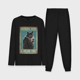 Мужская пижама с лонгсливом хлопок с принтом Винный черный кот в Кировске,  |  | Тематика изображения на принте: 