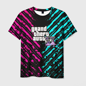Мужская футболка 3D с принтом GTA6 vice city game , 100% полиэфир | прямой крой, круглый вырез горловины, длина до линии бедер | 