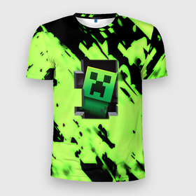 Мужская футболка 3D Slim с принтом Minecraft зеленый паттерн крипер в Санкт-Петербурге, 100% полиэстер с улучшенными характеристиками | приталенный силуэт, круглая горловина, широкие плечи, сужается к линии бедра | 