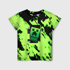 Детская футболка 3D с принтом Minecraft зеленый паттерн крипер в Курске, 100% гипоаллергенный полиэфир | прямой крой, круглый вырез горловины, длина до линии бедер, чуть спущенное плечо, ткань немного тянется | 