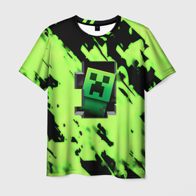 Мужская футболка 3D с принтом Minecraft зеленый паттерн крипер в Санкт-Петербурге, 100% полиэфир | прямой крой, круглый вырез горловины, длина до линии бедер | 