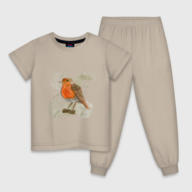 Детская пижама хлопок с принтом Малиновка на сером фоне в Петрозаводске, 100% хлопок |  брюки и футболка прямого кроя, без карманов, на брюках мягкая резинка на поясе и по низу штанин
 | Тематика изображения на принте: 