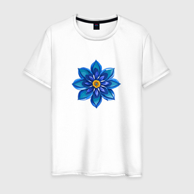 Мужская футболка хлопок с принтом Синий стеклянный цветок в Белгороде, 100% хлопок | прямой крой, круглый вырез горловины, длина до линии бедер, слегка спущенное плечо. | 