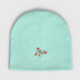 Мужская шапка демисезонная с принтом Снегирь на ветке с ягодами рябины в Кировске,  |  | Тематика изображения на принте: 