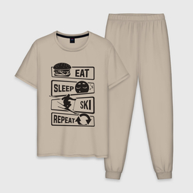 Мужская пижама хлопок с принтом Есть спать лыжи в Тюмени, 100% хлопок | брюки и футболка прямого кроя, без карманов, на брюках мягкая резинка на поясе и по низу штанин
 | 
