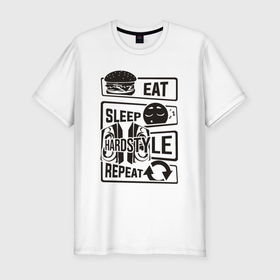 Мужская футболка хлопок Slim с принтом Eat sleep hardstyle , 92% хлопок, 8% лайкра | приталенный силуэт, круглый вырез ворота, длина до линии бедра, короткий рукав | 