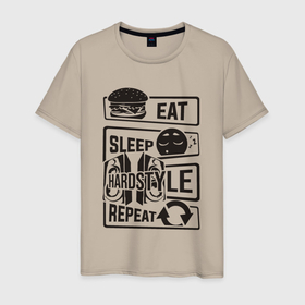 Мужская футболка хлопок с принтом Eat sleep hardstyle , 100% хлопок | прямой крой, круглый вырез горловины, длина до линии бедер, слегка спущенное плечо. | 