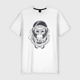 Мужская футболка хлопок Slim с принтом Космическая обезьяна в Петрозаводске, 92% хлопок, 8% лайкра | приталенный силуэт, круглый вырез ворота, длина до линии бедра, короткий рукав | 