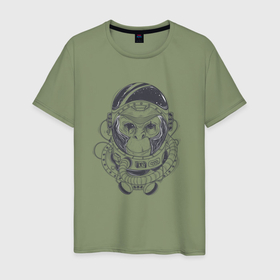 Мужская футболка хлопок с принтом Космическая обезьяна в Курске, 100% хлопок | прямой крой, круглый вырез горловины, длина до линии бедер, слегка спущенное плечо. | 