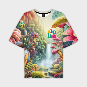 Мужская футболка oversize 3D с принтом Сказочный тропический лес   алоха в Екатеринбурге,  |  | Тематика изображения на принте: 