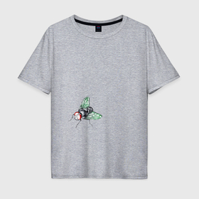 Мужская футболка хлопок Oversize с принтом Муха зеленая , 100% хлопок | свободный крой, круглый ворот, “спинка” длиннее передней части | 