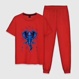 Мужская пижама хлопок с принтом Мистический индийский слон , 100% хлопок | брюки и футболка прямого кроя, без карманов, на брюках мягкая резинка на поясе и по низу штанин
 | 