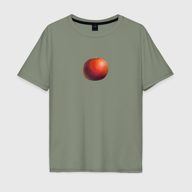 Мужская футболка хлопок Oversize с принтом Реалистичное живописное красное яблоко в Санкт-Петербурге, 100% хлопок | свободный крой, круглый ворот, “спинка” длиннее передней части | Тематика изображения на принте: 