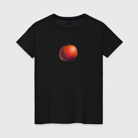 Женская футболка хлопок с принтом Реалистичное живописное красное яблоко в Санкт-Петербурге, 100% хлопок | прямой крой, круглый вырез горловины, длина до линии бедер, слегка спущенное плечо | 