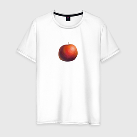 Мужская футболка хлопок с принтом Реалистичное живописное красное яблоко в Петрозаводске, 100% хлопок | прямой крой, круглый вырез горловины, длина до линии бедер, слегка спущенное плечо. | 