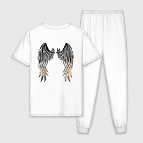 Мужская пижама хлопок с принтом Крылья с металлическим блеском в Кировске, 100% хлопок | брюки и футболка прямого кроя, без карманов, на брюках мягкая резинка на поясе и по низу штанин
 | 