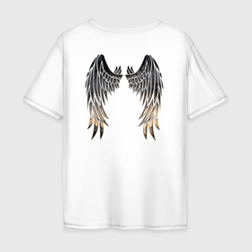 Мужская футболка хлопок Oversize с принтом Крылья с металлическим блеском в Кировске, 100% хлопок | свободный крой, круглый ворот, “спинка” длиннее передней части | 
