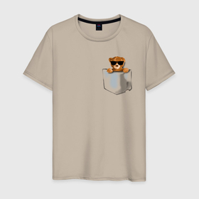Мужская футболка хлопок с принтом Плюшевый мишка в кармашке , 100% хлопок | прямой крой, круглый вырез горловины, длина до линии бедер, слегка спущенное плечо. | 