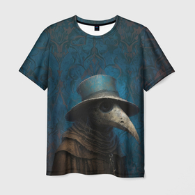 Мужская футболка 3D с принтом Чумной доктор в шляпе в Курске, 100% полиэфир | прямой крой, круглый вырез горловины, длина до линии бедер | 