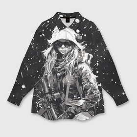 Мужская рубашка oversize 3D с принтом Девушка воин зимней ночью в Кировске,  |  | Тематика изображения на принте: 