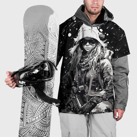 Накидка на куртку 3D с принтом Девушка воин зимней ночью , 100% полиэстер |  | 