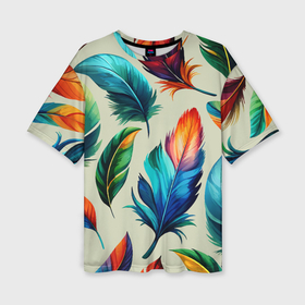 Женская футболка oversize 3D с принтом Разноцветные перья тропических птиц в Белгороде,  |  | 