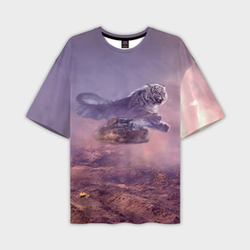 Мужская футболка oversize 3D с принтом Хищник за танком в Петрозаводске,  |  | 