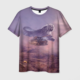 Мужская футболка 3D с принтом Хищник за танком , 100% полиэфир | прямой крой, круглый вырез горловины, длина до линии бедер | 
