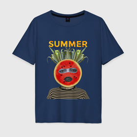 Мужская футболка хлопок Oversize с принтом Девочка фрукт в Тюмени, 100% хлопок | свободный крой, круглый ворот, “спинка” длиннее передней части | Тематика изображения на принте: 