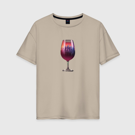 Женская футболка хлопок Oversize с принтом Город в бокале   нейросеть , 100% хлопок | свободный крой, круглый ворот, спущенный рукав, длина до линии бедер
 | 