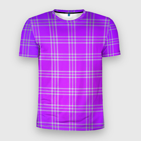 Мужская футболка 3D Slim с принтом Фиалковая шотландская клетка в Тюмени, 100% полиэстер с улучшенными характеристиками | приталенный силуэт, круглая горловина, широкие плечи, сужается к линии бедра | Тематика изображения на принте: 