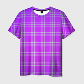 Мужская футболка 3D с принтом Фиалковая шотландская клетка , 100% полиэфир | прямой крой, круглый вырез горловины, длина до линии бедер | 