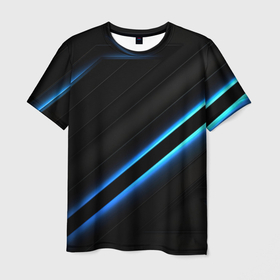Мужская футболка 3D с принтом Black    abstract   neon   blue   abstract , 100% полиэфир | прямой крой, круглый вырез горловины, длина до линии бедер | Тематика изображения на принте: 