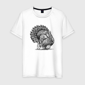 Мужская футболка хлопок с принтом Индейка домашняя в Кировске, 100% хлопок | прямой крой, круглый вырез горловины, длина до линии бедер, слегка спущенное плечо. | 