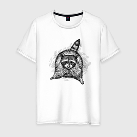 Мужская футболка хлопок с принтом Енот попрошайка в Екатеринбурге, 100% хлопок | прямой крой, круглый вырез горловины, длина до линии бедер, слегка спущенное плечо. | 