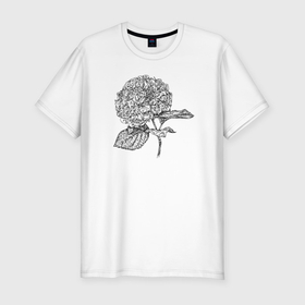 Мужская футболка хлопок Slim с принтом Гортензия цветок в Тюмени, 92% хлопок, 8% лайкра | приталенный силуэт, круглый вырез ворота, длина до линии бедра, короткий рукав | Тематика изображения на принте: 